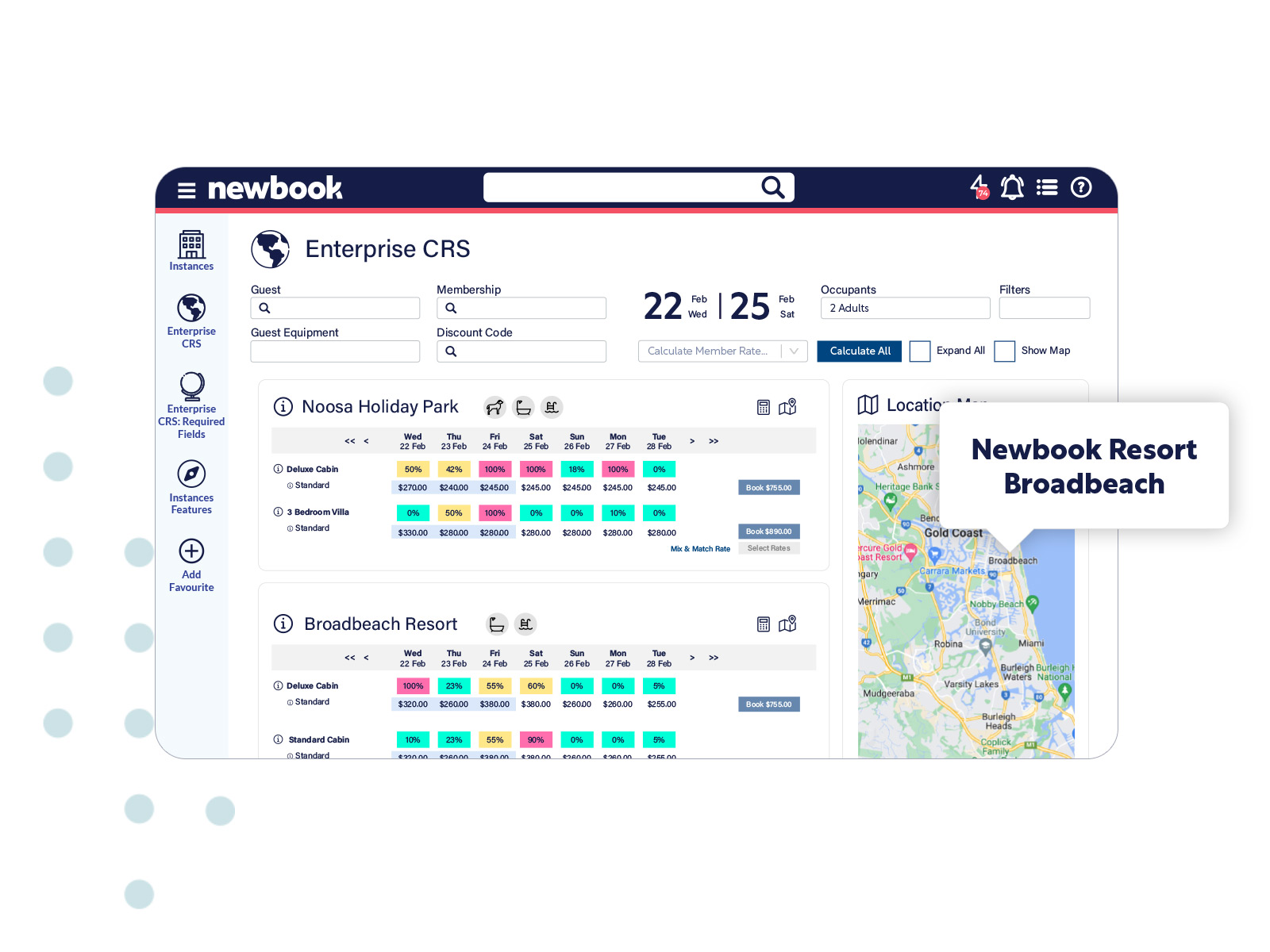 Mockup image of Newbook's latest innovation - Enterprise Central Reservation System